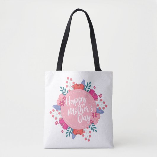 Elegant Happy Mother's Day Floral Wreath Tote Bag Tasche (Vorderseite)