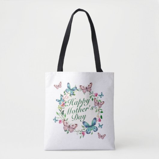 Elegant Happy Mother's Day Floral Wreath Tote Bag Tasche (Vorderseite)