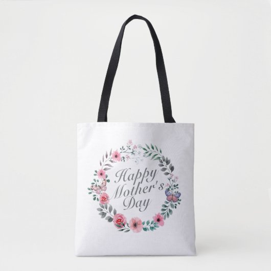 Elegant Happy Mother's Day Floral Wreath Tote Bag Tasche (Vorderseite)