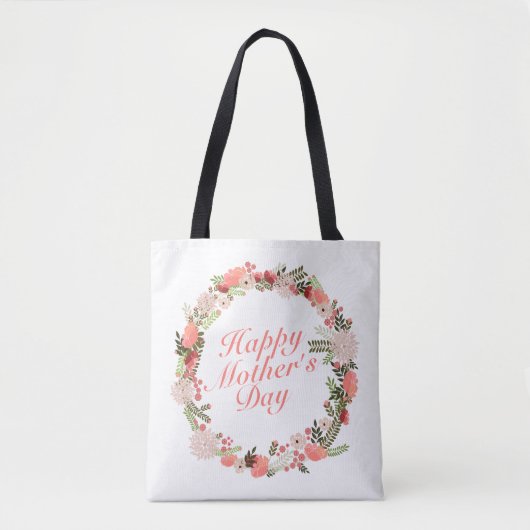 Elegant Happy Mother's Day Floral Wreath Tote Bag Tasche (Vorderseite)