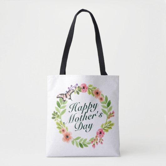 Elegant Happy Mother's Day Floral Wreath Tote Bag Tasche (Vorderseite)