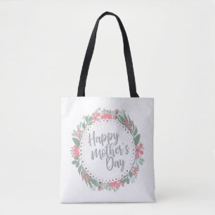 Elegant Happy Mother's Day Floral Wreath Tote Bag Tasche