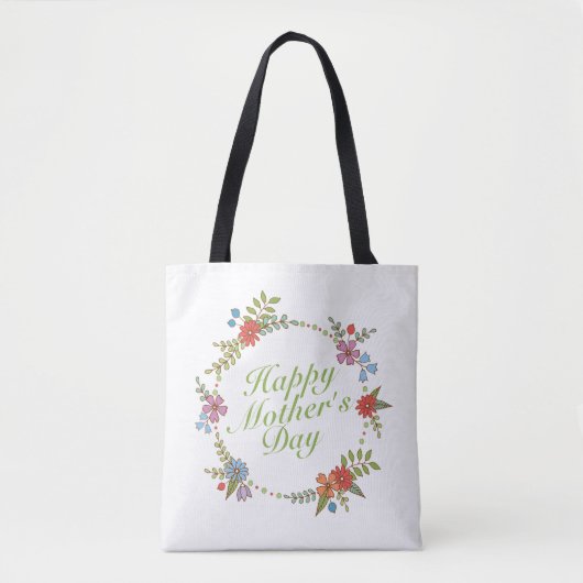 Elegant Happy Mother's Day Floral Wreath Tote Bag Tasche (Vorderseite)