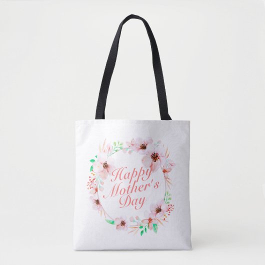 Elegant Happy Mother's Day Floral Wreath Tote Bag Tasche (Vorderseite)