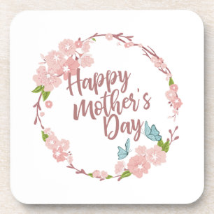 Elegant Happy Mother's Day Floral Wreath   UNTERSE Getränkeuntersetzer