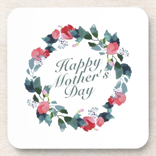 Elegant Happy Mother's Day Floral Wreath | UNTERSE Getränkeuntersetzer (Vorderseite)
