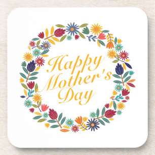 Elegant Happy Mother's Day Floral Wreath UNTERSE Getränkeuntersetzer