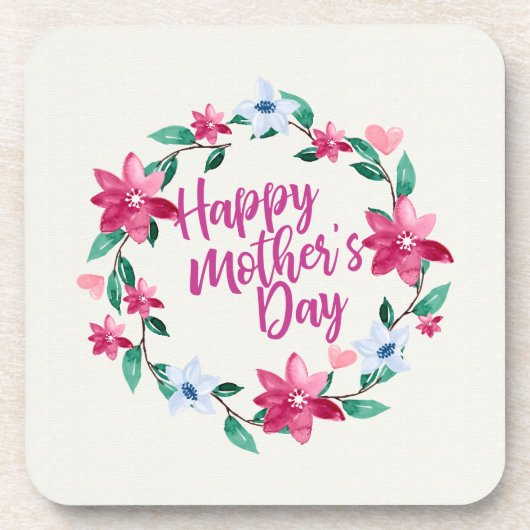 Elegant Happy Mother's Day Floral Wreath | UNTERSE Getränkeuntersetzer (Vorderseite)