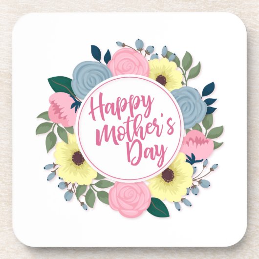 Elegant Happy Mother's Day Floral Wreath | UNTERSE Getränkeuntersetzer (Vorderseite)