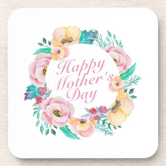 Elegant Happy Mother's Day Floral Wreath | UNTERSE Getränkeuntersetzer (Vorderseite)