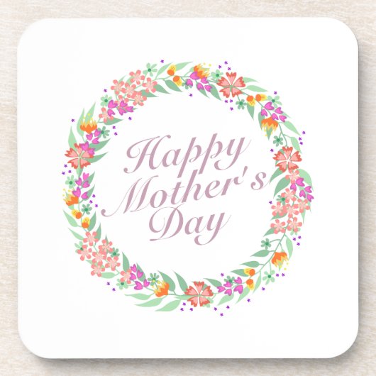 Elegant Happy Mother's Day Floral Wreath Untersetz Getränkeuntersetzer (Vorderseite)