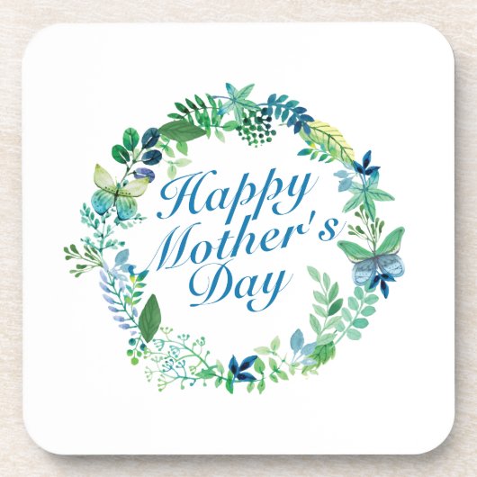 Elegant Happy Mother's Day Floral Wreath Untersetz Getränkeuntersetzer (Vorderseite)