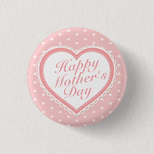 Elegant Happy Mother's Day Pink Hearts Button (Vorderseite)