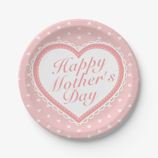 Elegant Happy Mother's Day Pink Hearts Paper Plate Pappteller (Vorderseite)