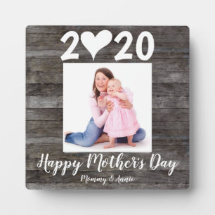 Elegant Happy Mother's Day Script Heart Wood Foto Fotoplatte
