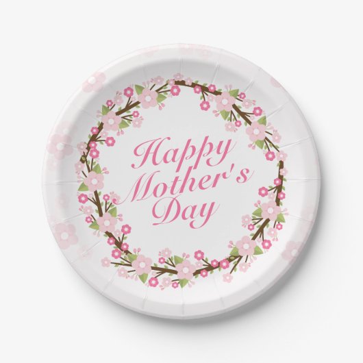Elegant Happy Mother's Day Wreath Paper Plate Pappteller (Vorderseite)