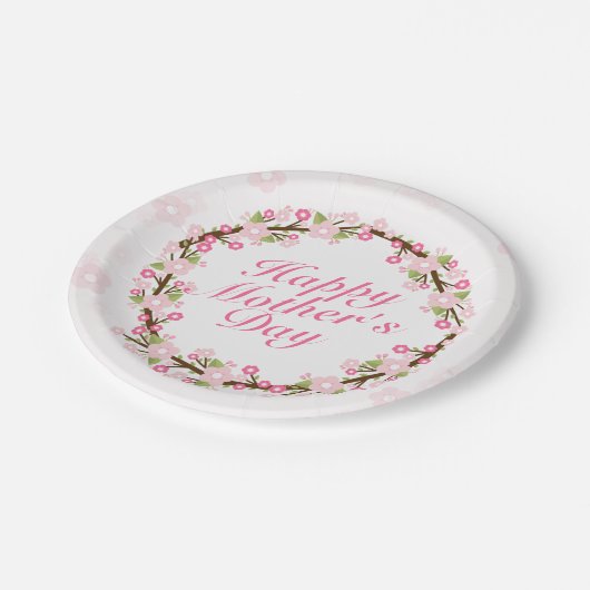 Elegant Happy Mother's Day Wreath Paper Plate Pappteller (Schrägansicht)