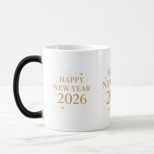 Elegant Happy New Year 2026 Coffee Mug Verwandlungstasse (Links)