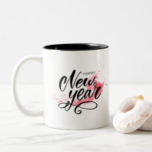 "Elegant Happy New Year Calligraphy" Zweifarbige Tasse