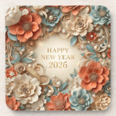 elegant happy new year floral coasters getränkeuntersetzer (Vorderseite)