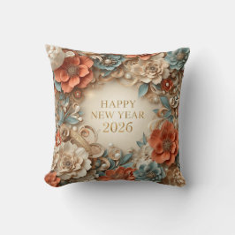 elegant happy new year floral  throw pillow kissen