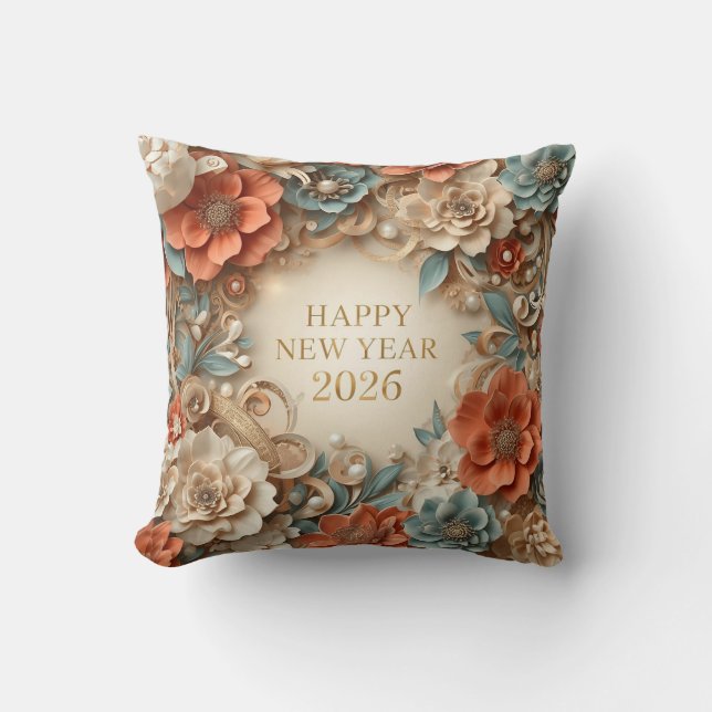 elegant happy new year floral  throw pillow kissen (Vorderseite)