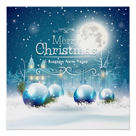 Elegant Happy New Year & Merry White Christmas Poster (Vorderseite)