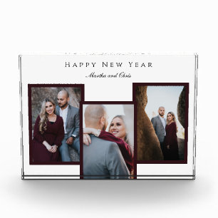 Elegant Happy New Year Script 3 Foto Collage Red