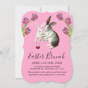 Elegant Happy Oaster Bunnies Brunch Floral Pink Feiertagskarte