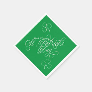 Elegant Happy St Patricks Day Skript mit Kleeblatt Serviette