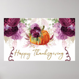 Elegant Happy Thanksgiving Pumpkin Burgundy Poster