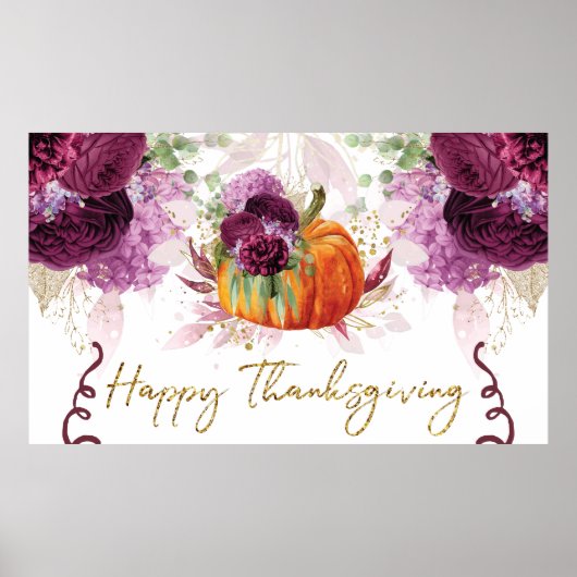 Elegant Happy Thanksgiving Pumpkin Burgundy Poster (Vorne)