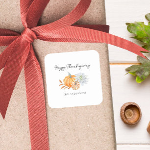 Elegant Happy Thanksgiving Pumpkin Fall Quadratischer Aufkleber