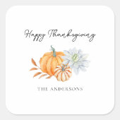Elegant Happy Thanksgiving Pumpkin Fall Quadratischer Aufkleber (Vorderseite)