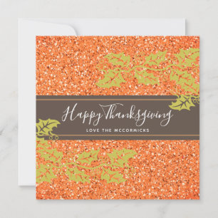 Elegant Happy Thanksgiving Script Orange Glitzer Feiertagskarte