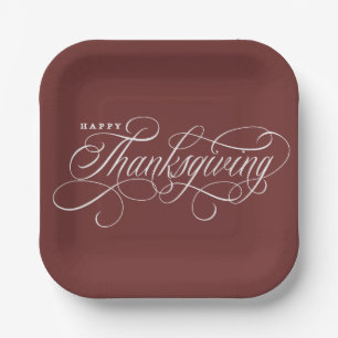Elegant Happy Thanksgiving Skript-Design Pappteller