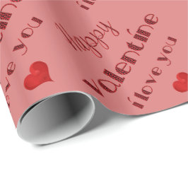 Elegant Happy Valentine Typografie Rotes Herz Geschenkpapier