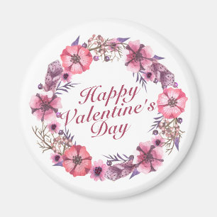 Elegant Happy Valentine's Day Floral Wreath Magnet