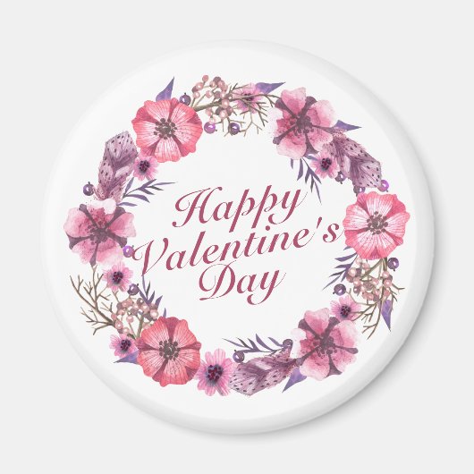 Elegant Happy Valentine's Day Floral Wreath Magnet (Vorne)