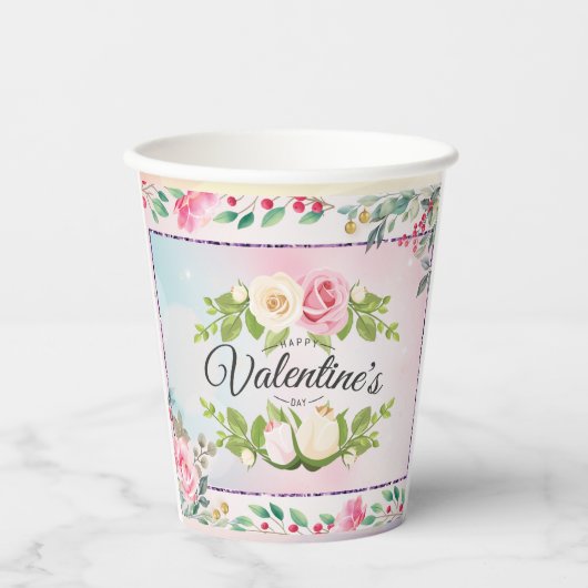 Elegant Happy Valentine's Day Pappbecher (Vorderseite)