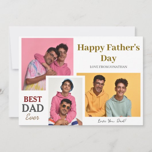Elegant Happy Vatertag Drei Fotos Feiertagskarte (Vorderseite)