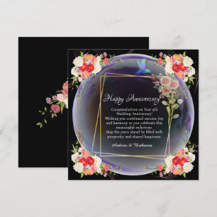 Elegant Happy Wedding Anniversary Pink Floral Mitteilungskarte