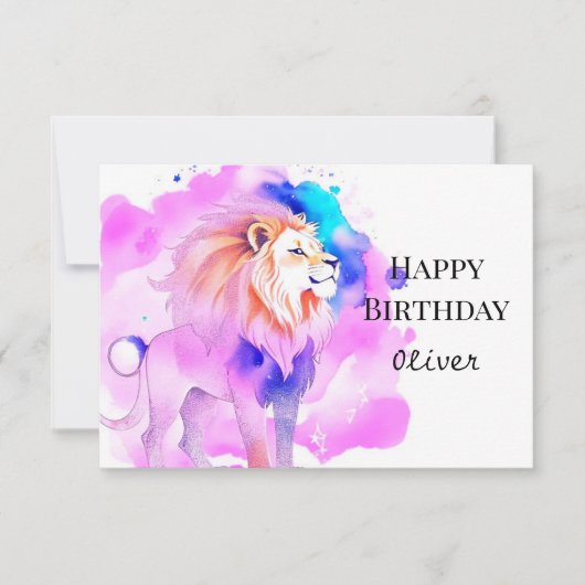 Elegant Happy Whimsical Lion Birthday Karte (Vorderseite)