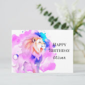 Elegant Happy Whimsical Lion Birthday Karte (Stehend Vorderseite)