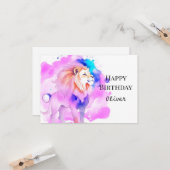 Elegant Happy Whimsical Lion Birthday Karte (Vorderseite/Rückseite Beispiel)