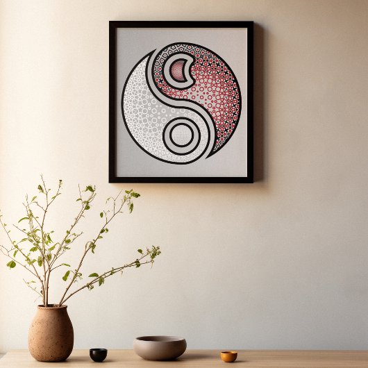 Elegant Harmony - Intricate Red & White Yin Yang Poster