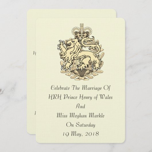 Elegant Harry Meghan Royal Wedding Invite (Elfenbe Einladung (Vorne/Hinten)