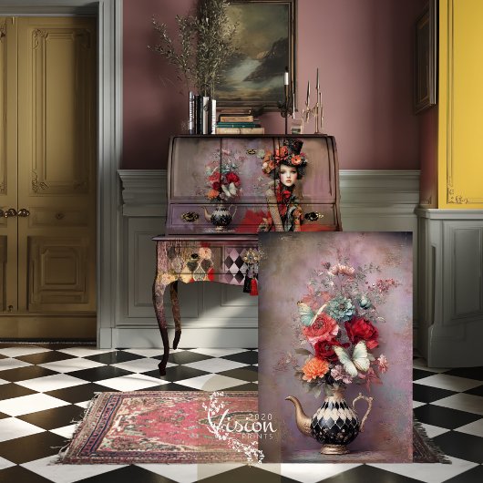 Elegant Hatter Harlequin Teapot Floral Seidenpapier