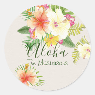 Elegant Hawaiian Aloha Tropical Personalisiert Runder Aufkleber