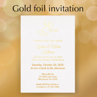 Elegant Heart 50th Wedding Anniversary Party Gold Folieneinladung